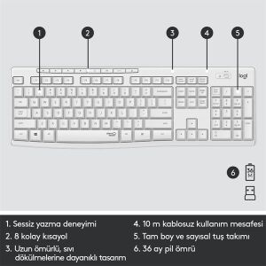 LOGITECH MK295 Kablosuz Q Trk Beyaz Klavye - Mouse Set (920-010089)