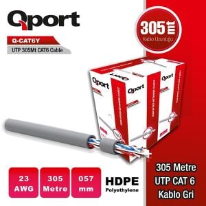 QPORT 305mtre CAT6 Utp 23AWG Gri Kablo Q-CAT6Y
