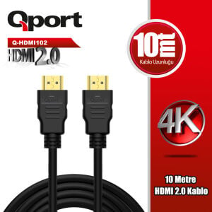 QPORT 10metre Q-HDMI102 HDMI Kablo 3D Gold 2.0V 4K 60HZ