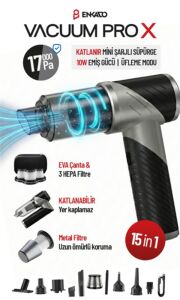 Enkado EKD-SP20 17000PA 2000MAH Güçlü Vakum-Üflemeli Şarjlı Katlanabilir Araç Süpürgesi 3ad Filtr