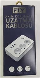 Fly 3406-01 3lü Anahtarlı 2.1A 3Usb Şarj Çıkışı 2mt Anahtarlı  Akım Korumalı Priz Çocuk Koruması