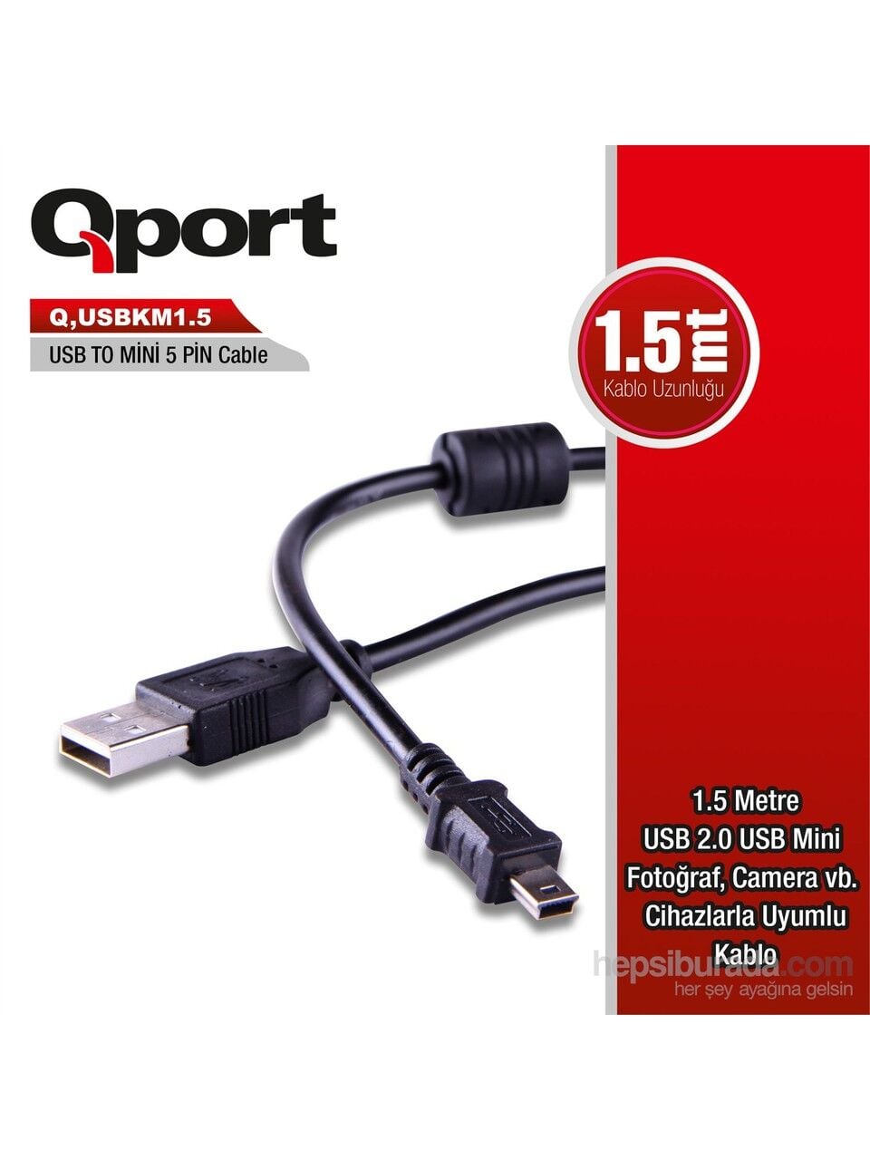 QPORT 1.5metre Q-USBKM1.5 USB Kamera ve Data Şarj Kablosu