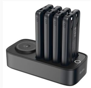 S-link IP-DS40 4 Adet 10000mAH Powerbank li 15W Kablosuz Şarj Siyah Taşınabilir Şarj İstasyonu