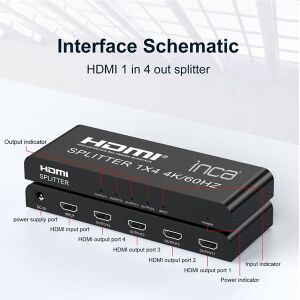 INCA 1port IHSK-460 1port HDMI (giriş) 4port HDMI (çıkış) 4K-60Hz HDMI Splitter
