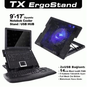 TX ACNBERGST  ErgoStand 14cm Led Fan'lı 5 KademeLİ 2xUsb 9-17 Notebook Soğutucu-Stand