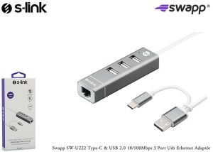 S-link Swapp SW-U222 Type-c Usb 2.0 10-100mbps 3 Port Usb Ethernet Adaptör