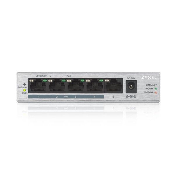 ZyXEL 5port PoE 4port 60w Gigabit Yönetilemez Switch GS-1005HP