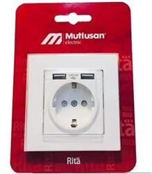 Mutlusan 2 Usb''li Topraklı Beyaz Blisterli Priz (2220 619 0201)