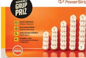 TUNCMATIK POWERSTRIP4 TSK19066  5m IEC 66884-1:2022 Standartı, FR(Alev Almaz)anahtarlı grup priz