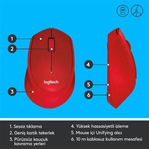 LOGITECH M330 Kablosuz Sessiz Kırmızı Mouse (910-004911)