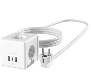 S-link PRZ04 4 Soketli 2 USB 1 Type-C PD20 2M 306 Joule Tam Bakır Küp Beyaz Akım Korumalı Priz