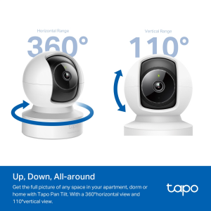TP-LINK 4MP Pan/Tilt 360° Yatay Kapsama 12m IR WiFi Ethernet Çift Yönlü Ses 512GB microSD Destekli İç Mekân IP Kamera TAPO C222