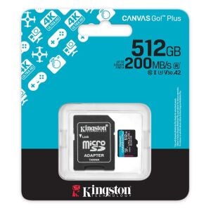 Kingston SDCG4-512GB 512GB microSDXC Canvas Go Plus Gen4 200MB-s A2 U3 V30 Card + ADP Hafıza Kartı