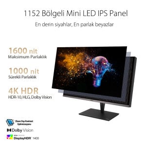 ASUS 31.5 IPS PROART PA32UCG-K 5MS 120HZ HDMI-DP TYPEC THUNDERBOLT 3 Grafik Tasarım Monitörü 3840x2160  / 90LM03H0-B05370