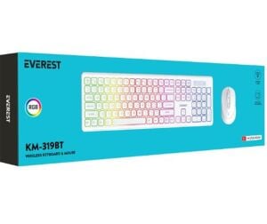 Everest KM-319BT Beyaz 2.4G+BT1+BT2 Çoklu Cihaz Bağlantılı Q Set Kablosuz Klavye + Mouse