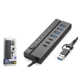 Hadron HDX7062 7 Port Usb Hub 5Gbps 4x Usb-A 3.2 + 3x Usb-C 3.2 7 Port 2in1 Kablolu Çoklayıcı Siyah