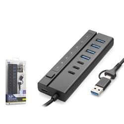 Hadron HDX7062 7 Port Usb Hub 5Gbps 4x Usb-A 3.2 + 3x Usb-C 3.2 7 Port 2in1 Kablolu Çoklayıcı Siyah