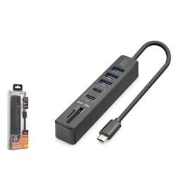 Hadron HDX7061 İetop Type-C Hub 5Gbps 2x Usb-C 3.2+3x Usb-A 3.2+SD+microSD 7 Port Kart Okuyucu Siyah