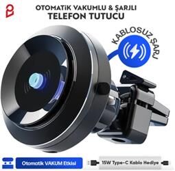 Enkado Otomatik Vakumlu Kablosuz Şarjlı Araç İçi Telefon Tutucu