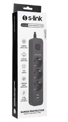 S-link SPG03U  5V2.4A 1.5m 3x1.00mm 100 yüzde  Bakır 750 Joule 3 lü Anahtarlı Akım Korumalı Siyah Priz