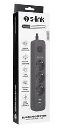S-link SPG03U  5V2.4A 1.5m 3x1.00mm 100 yüzde  Bakır 750 Joule 3 lü Anahtarlı Akım Korumalı Siyah Priz