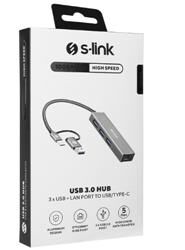 S-link SW-U332 Type-C - USB3.0 1000Mbps 3 Port Usb Gigabit Ethernet Adaptör