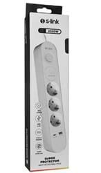 S-link SPG3-PD20  PD20W H05VV-F 3G1.0mm, 1.5m 3 lü 306 J Akım Korumalı Beyaz + Gri Priz