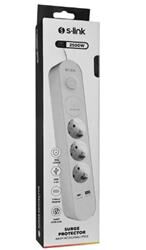 S-link SPG3-PD20  PD20W H05VV-F 3G1.0mm, 1.5m 3 lü 306 J Akım Korumalı Beyaz + Gri Priz