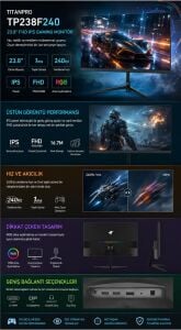TITANPRO TP238F240 23,8 1MS 240Hz IPS FHD sRGB Gaming Monitör