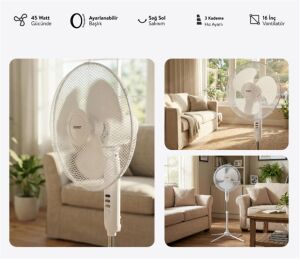 Everest FAN10 EcoWind Beyaz Metal Yıldız Ayak 3 Bıçaklı Vantilatör- Pervanesi 16 Maks 45W 3 Kademe