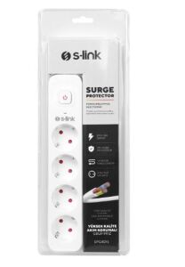 S-link SPG401S 1.5m 1.5mm 100 yüzde Bakır 750 Joule 4 lü Anahtarlı Akım Korumalı Priz