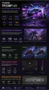 TITANPRO TP238F165 23,8 1MS 165Hz IPS FHD sRGB Gaming Monitör