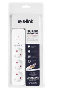 S-link SPG301S 1.5m 3x1.5mm 100 yüzde Bakır 750 Joule 3 lü Anahtarlı Akım Korumalı Priz