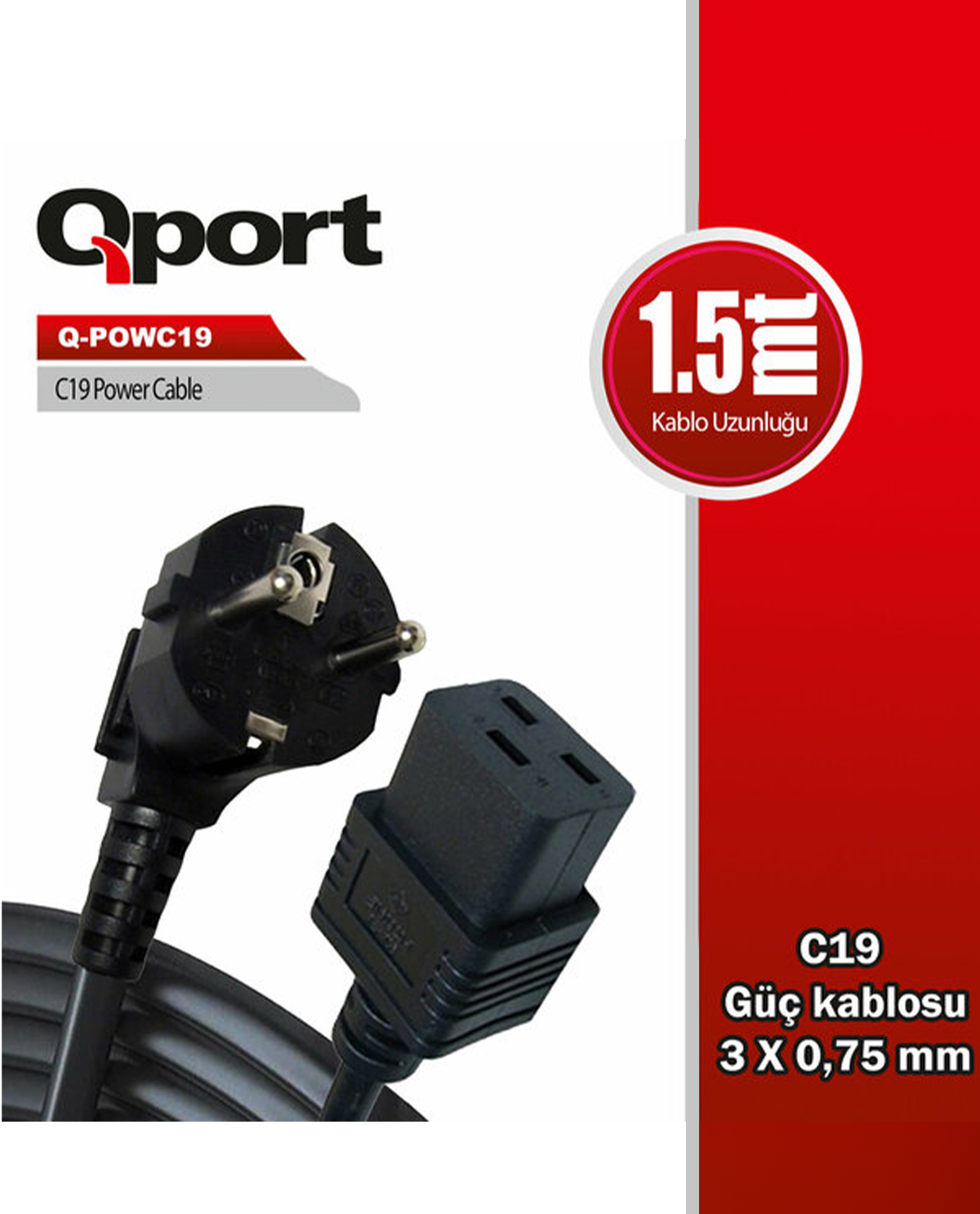 QPORT 1.5metre Q-POWC19 Power Kablosu Güç Kaynakları İçin