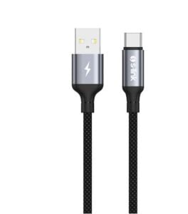 S-link Armor UC-01 12W 1.2m USB to Type-C PD Örgülü Metal Başlıklı Siyah Hızlı Şarj Kablosu