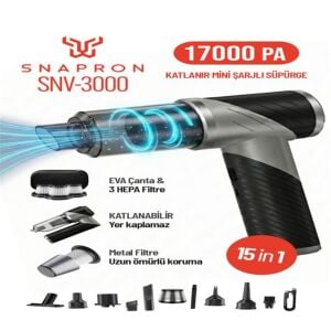 Snapron SNV-3000 17000PA 2000Mah 15in1 Güçlü Vakum Ve Üflemeli Şarjlı Katlanabilir Araç Süpürgesi