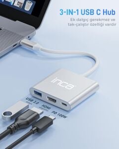 INCA ITPC-04T 0.15metre TYPE-C - HDMI Görüntü Adaptörü Gümüş 100W