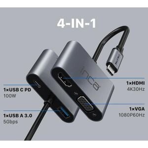 INCA ITPC-06T 0.15metre TYPE-C - HDMI_VGA(D) Görüntü Adaptörü Gümüş 100W