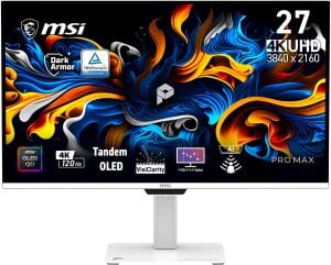 MSI 27 OLED PRO MAX 271UPXW12G 0.03MS 120HZ HDMI-DP Pivot Kurumsal Monitör 3840x160 Beyaz