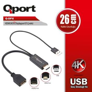 QPORT Q-DPX 0.15metre HDMI-DP (di�i) evirici Adaptr