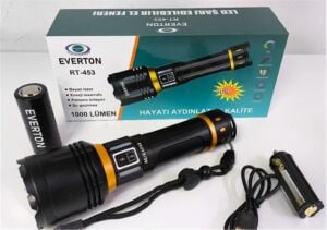 Everton RT-453 Metal Fener 50w Şarjlı Parlaklık Ayarı 4800Mah 26650 3.7v Lıon Pil)