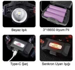 Small Sun SM-F786T Kafa Fener 30w 3000 lumen Hareket Sensörlü Zoomlu Şarjlı 3x18650 Lityum pil