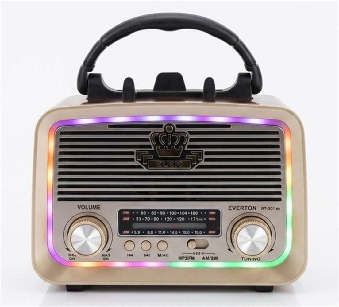 Everton RT-301.m  Bluetooth-USB-SD-FM Şarjlı,Solarlı,Ledli, Nostaljik Radyo El Fenerl Radyo