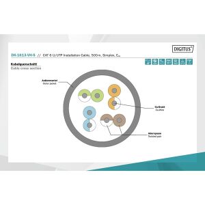 DIGITUS 500metre CAT6 Utp 23AWG Gri Makara Saf Bakır Kablo 0.50mm DK-1613-VH-5-GR