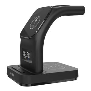 S-link SW-CWF130 Siyah Telefon Kulaklık Akıllı Saat 15W 3 in 1 Magsafe Led Logo Kablosuz Şarj Cihazı