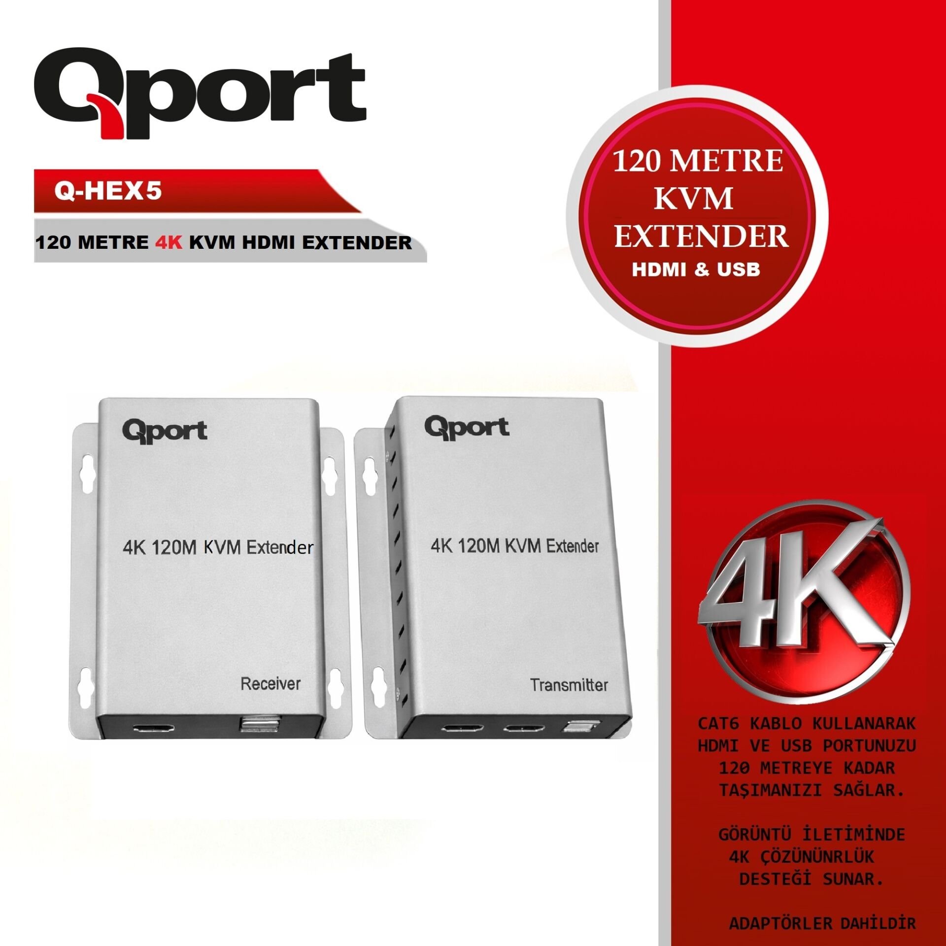 QPORT Q-HEX5 4K HDMI 120metre KVM EXTENDER