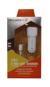 Megatech T05 2Usb 3.4A Beyaz Araç Çakmaklık Şarj Cihazı