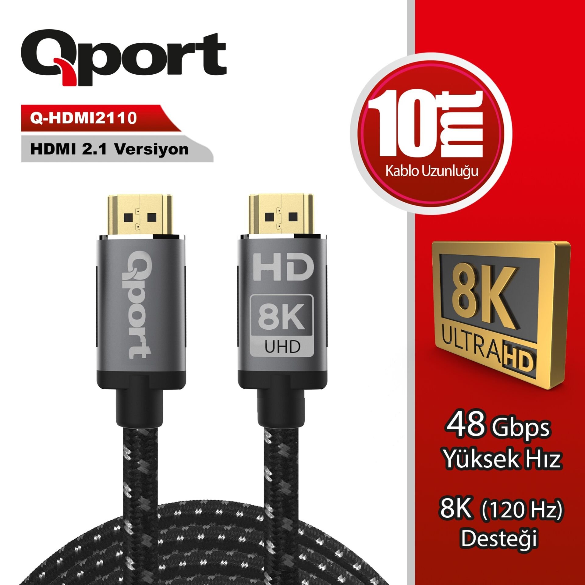 QPORT Q-HDMI2110 10metre 2.1V 8K HDMI Görüntü Kablosu