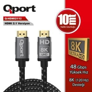 QPORT Q-HDMI2110 10metre 2.1V 8K HDMI Görüntü Kablosu