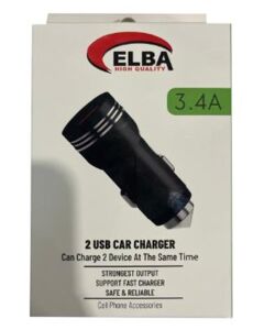 Elba ELB29 3.4 Siyah 2usb Metal Araç Çakmaklık Şarj Aleti Hızlı Şarj